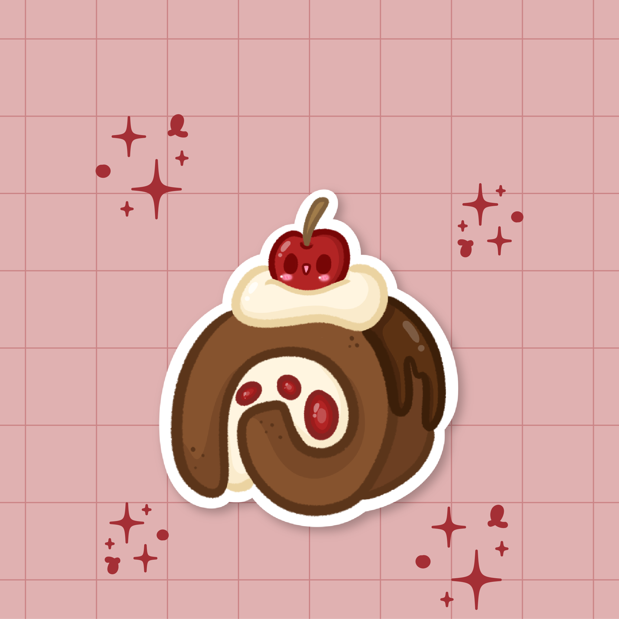 Cherry Roll Cake Die-Cut Sticker 🍒