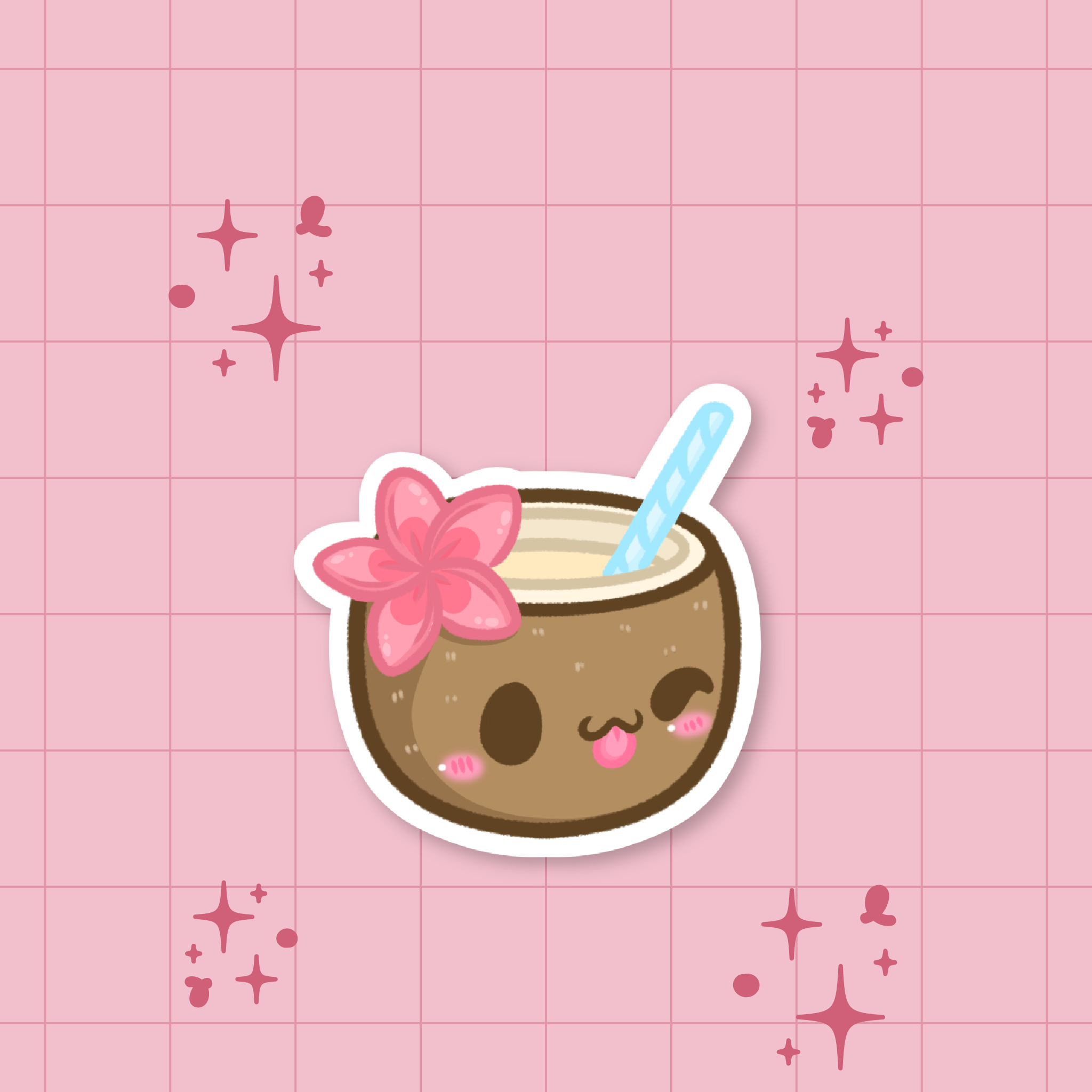 Summer Vibes: Coconut Drink Die-Cut Sticker ⛱️