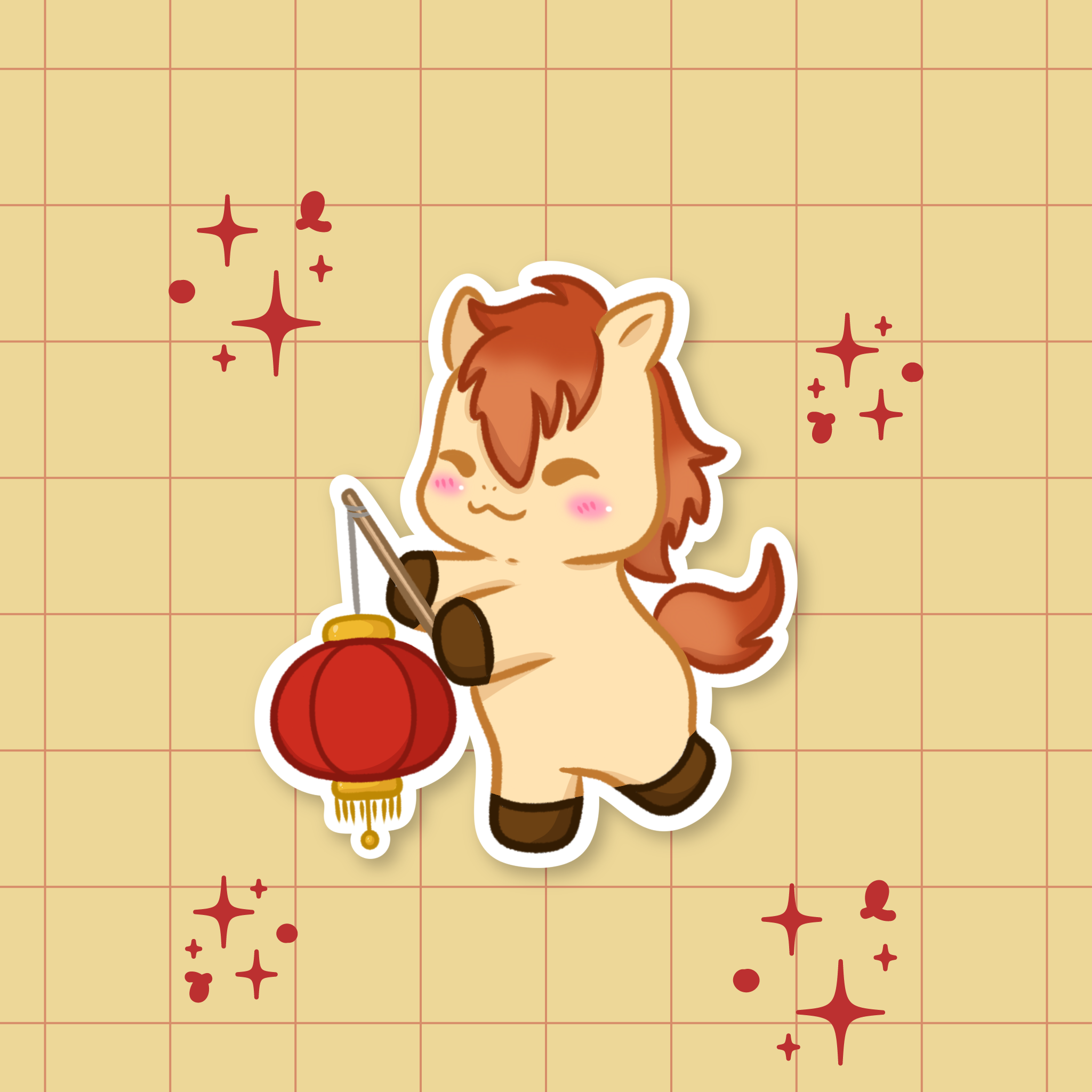 Lucky Fire Horse: Lucky Lantern Die-Cut Sticker 🔥🐴