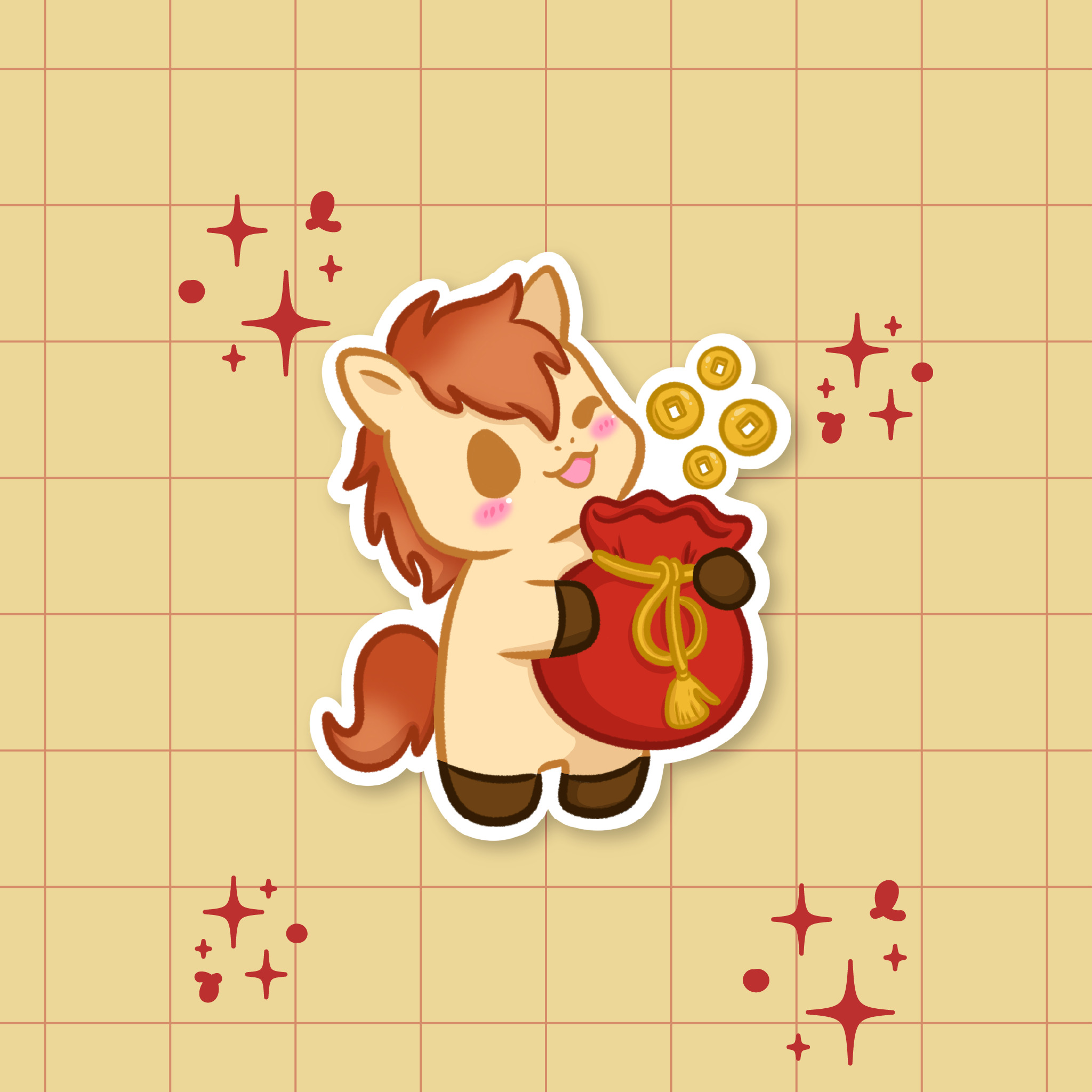 Lucky Fire Horse: Lucky Money Bag Die-Cut Sticker 🔥🐴