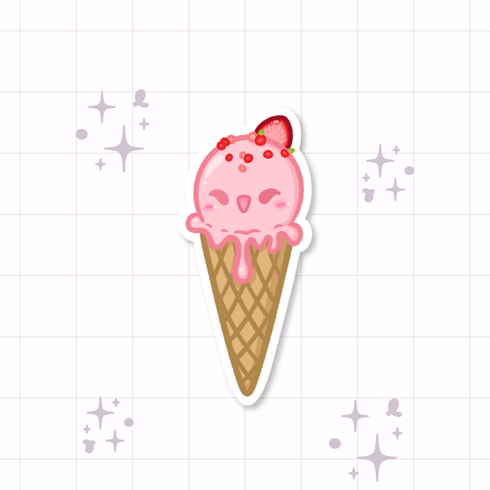 Strawberry Ice Cream Die-Cut Sticker 🍦