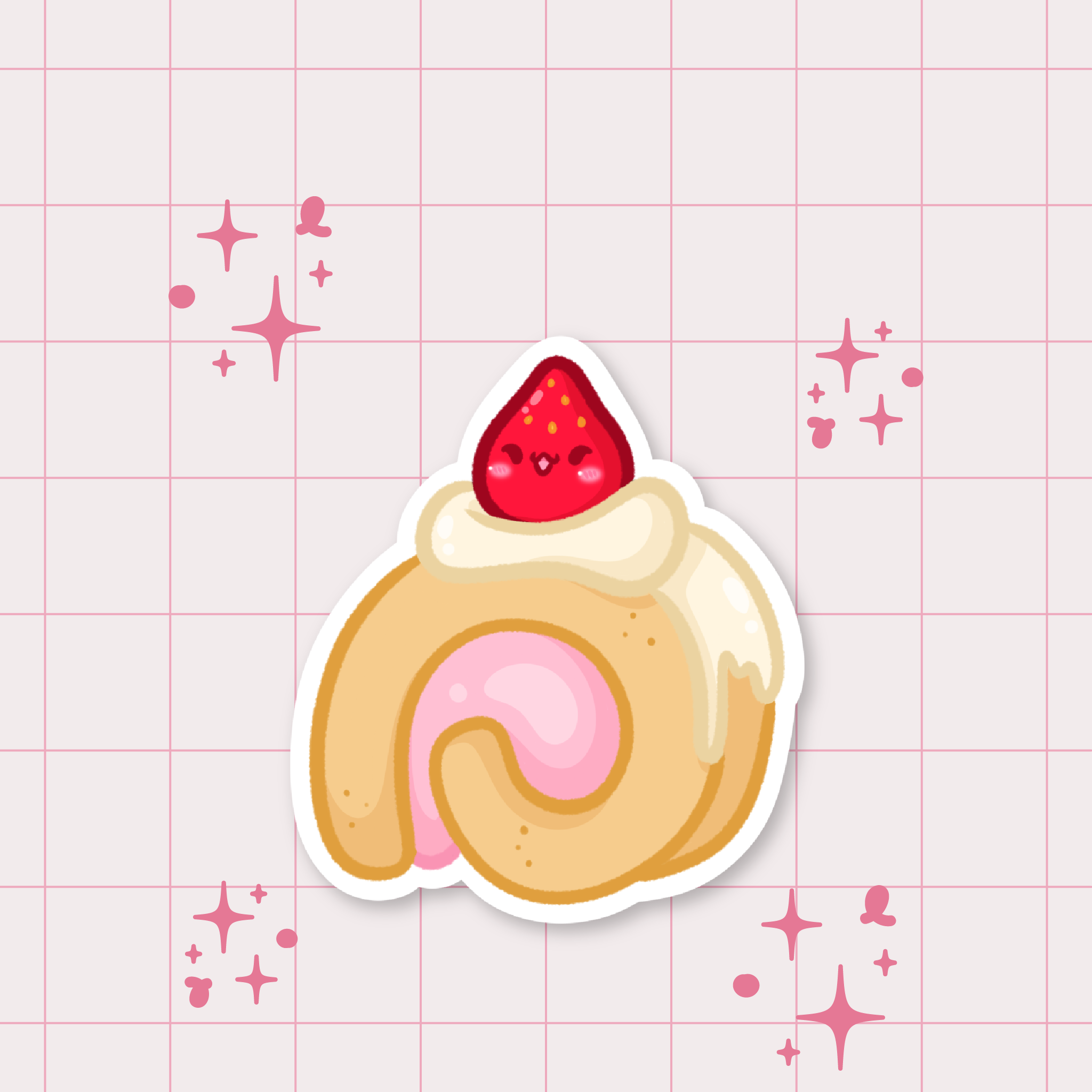 Strawberry Roll Cake Die-Cut Sticker 🍓